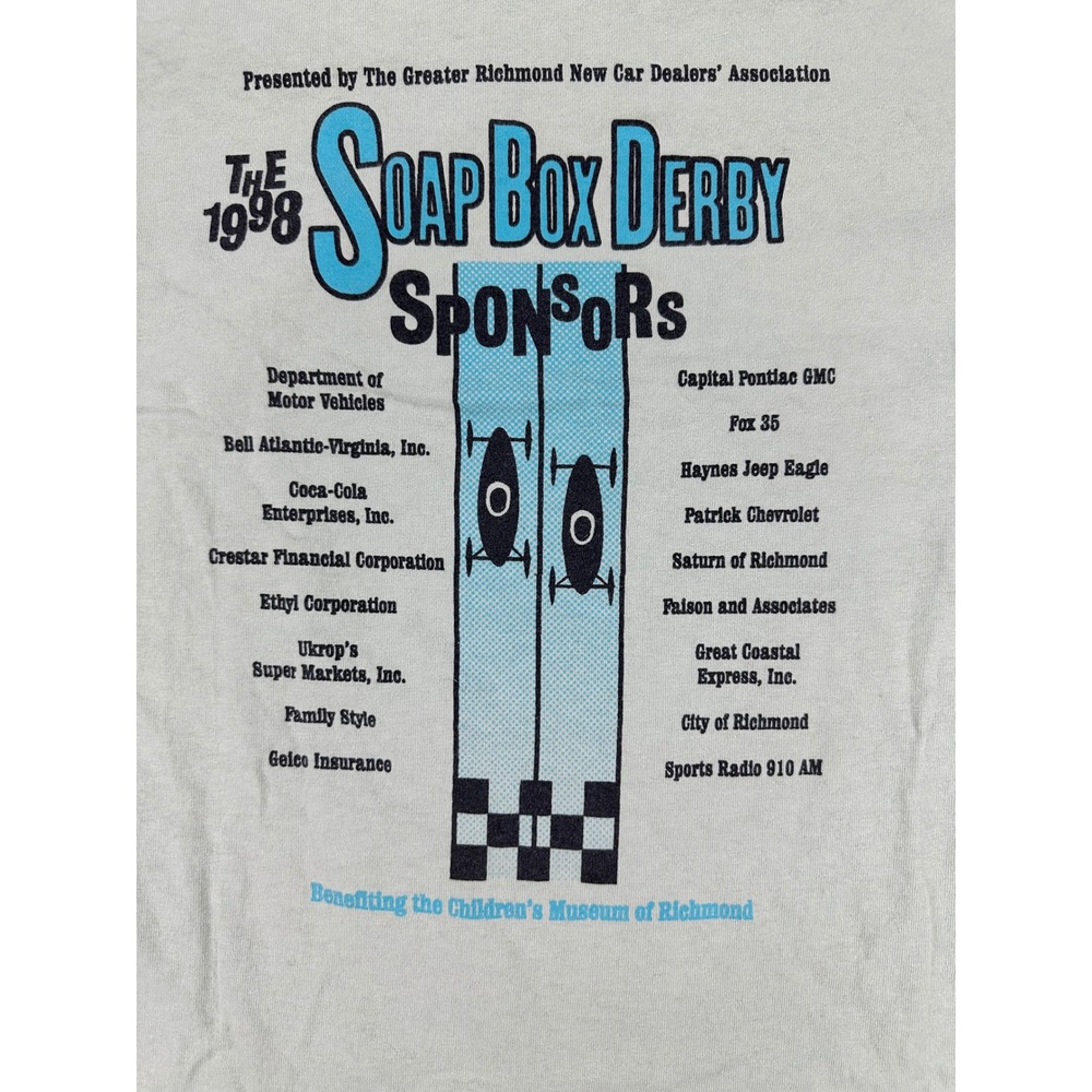 Vintage 1998 Soap Box Derby T-Shirt Large Gildan Children's Museum Of Richmond L
